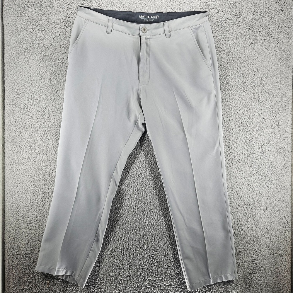 Matte Grey Mens Performance Golf Pants Grey Size 36x27 Flat Front Trousers